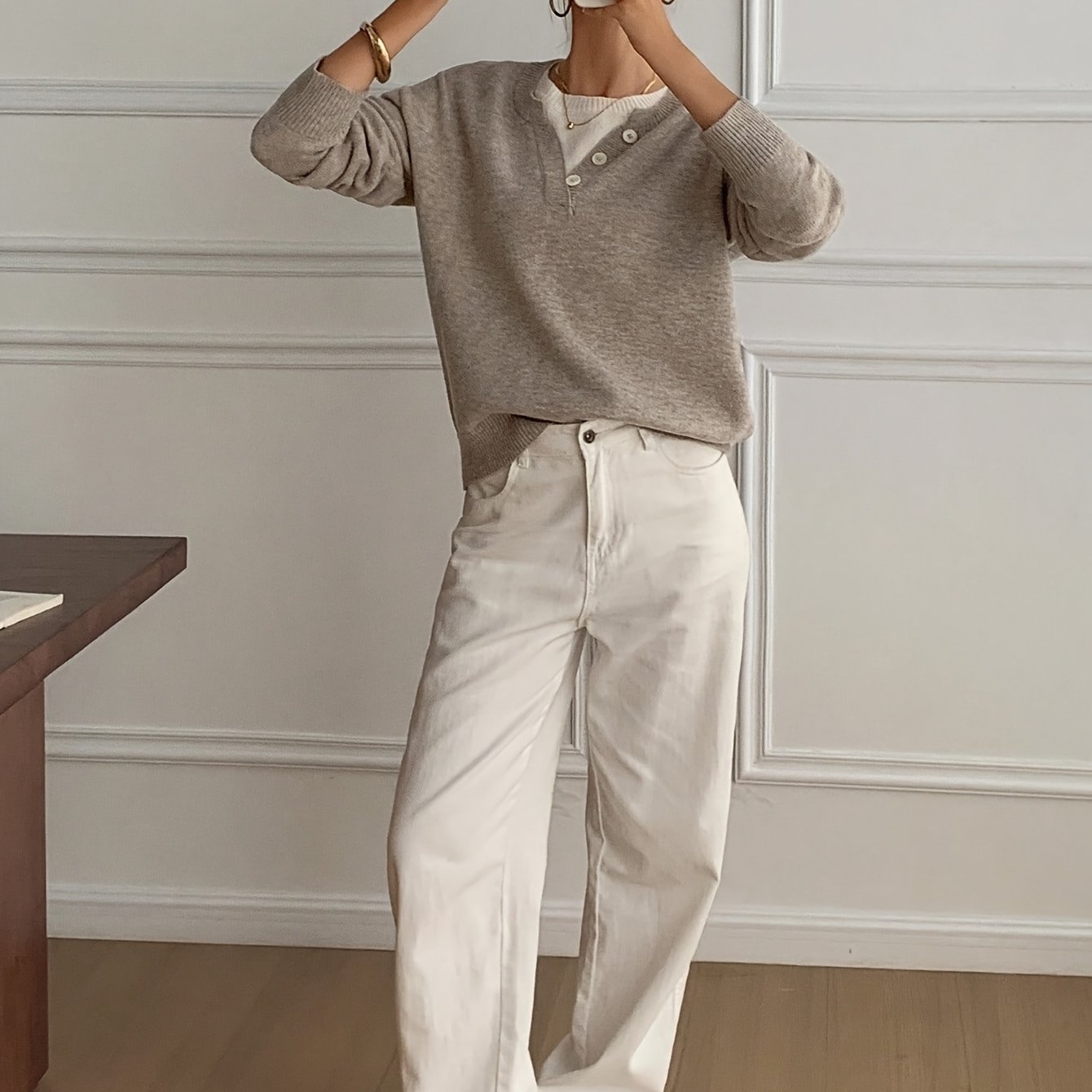 TEMU Vika Directional Fashion Women's Autumn Winter Elegant Casual Color-block Round Neck Sweater, Two-piece Pullover Sweater
