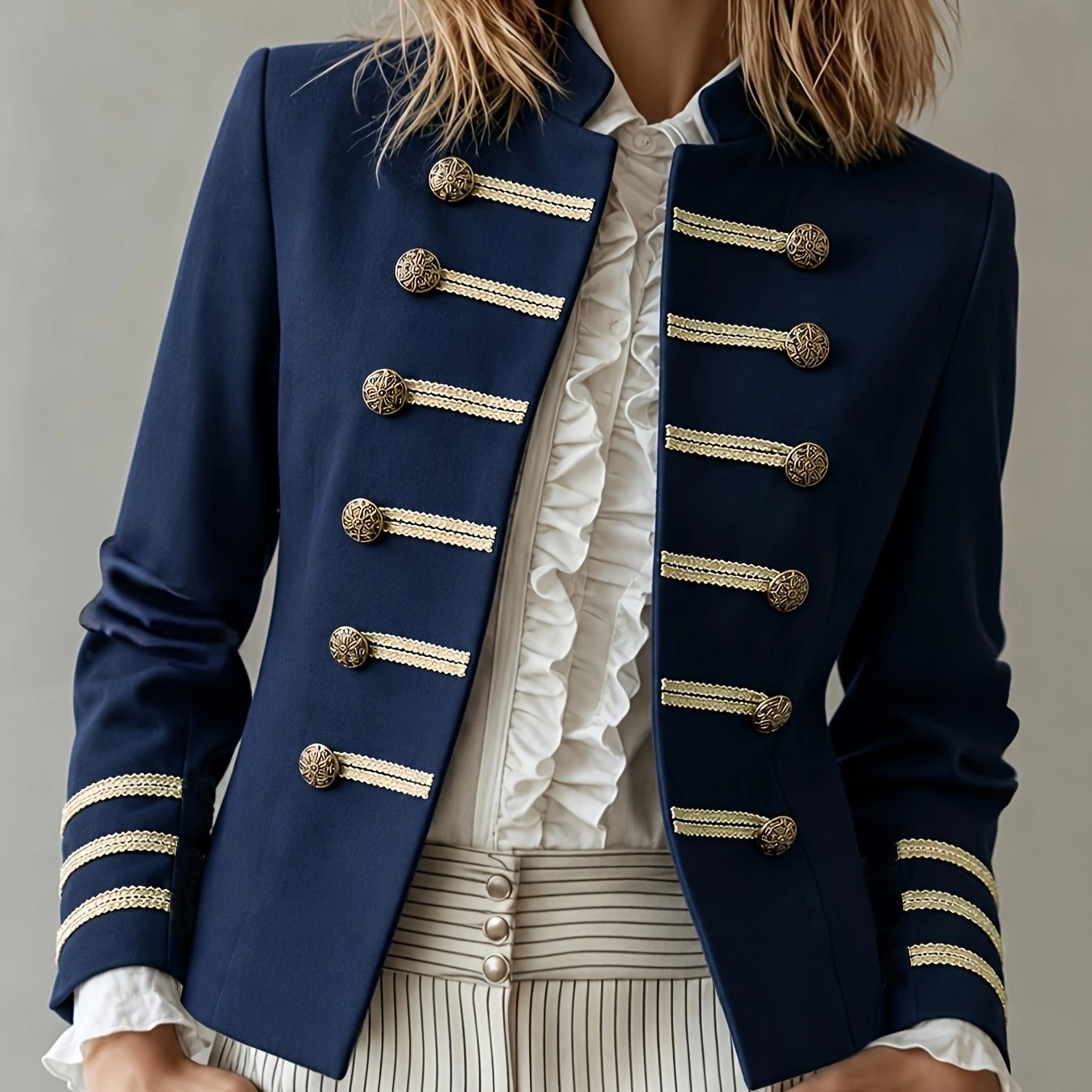 TEMU Blazer court rétro, style cour , haut de veste courte haut de gamme à col montant