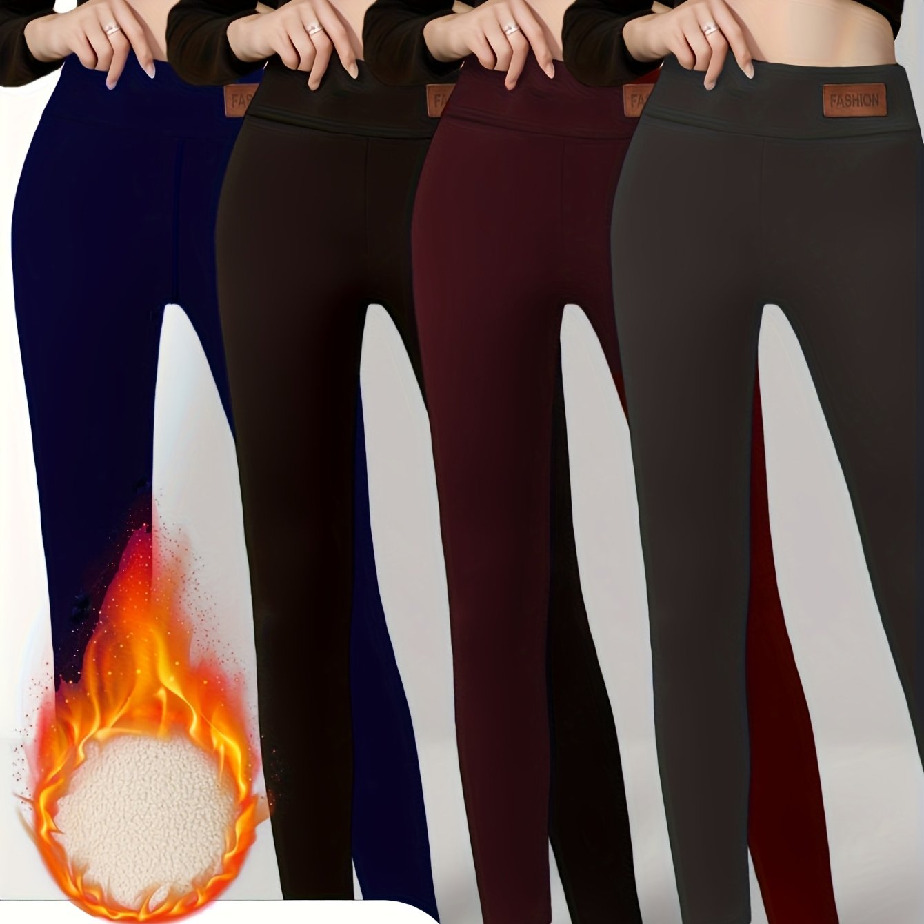 Image of 4pcs Women's Thermal Leggings With Embroidery Suitable For Outdoor , Medium- Trousers, Machine Washable Solid Color Pants For,, Casual Wear & Weather Layering