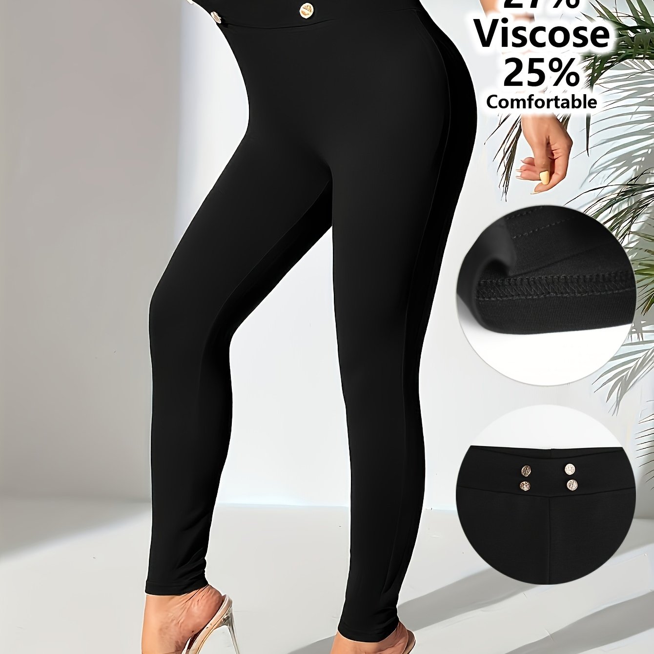 Christmas Elegant Women'-breasted Slim Fit Pants, Rayon Blend With Elastane And Polyester, Non-transparent Solid Color, Ankle Length, Machine Washable, Long Pants