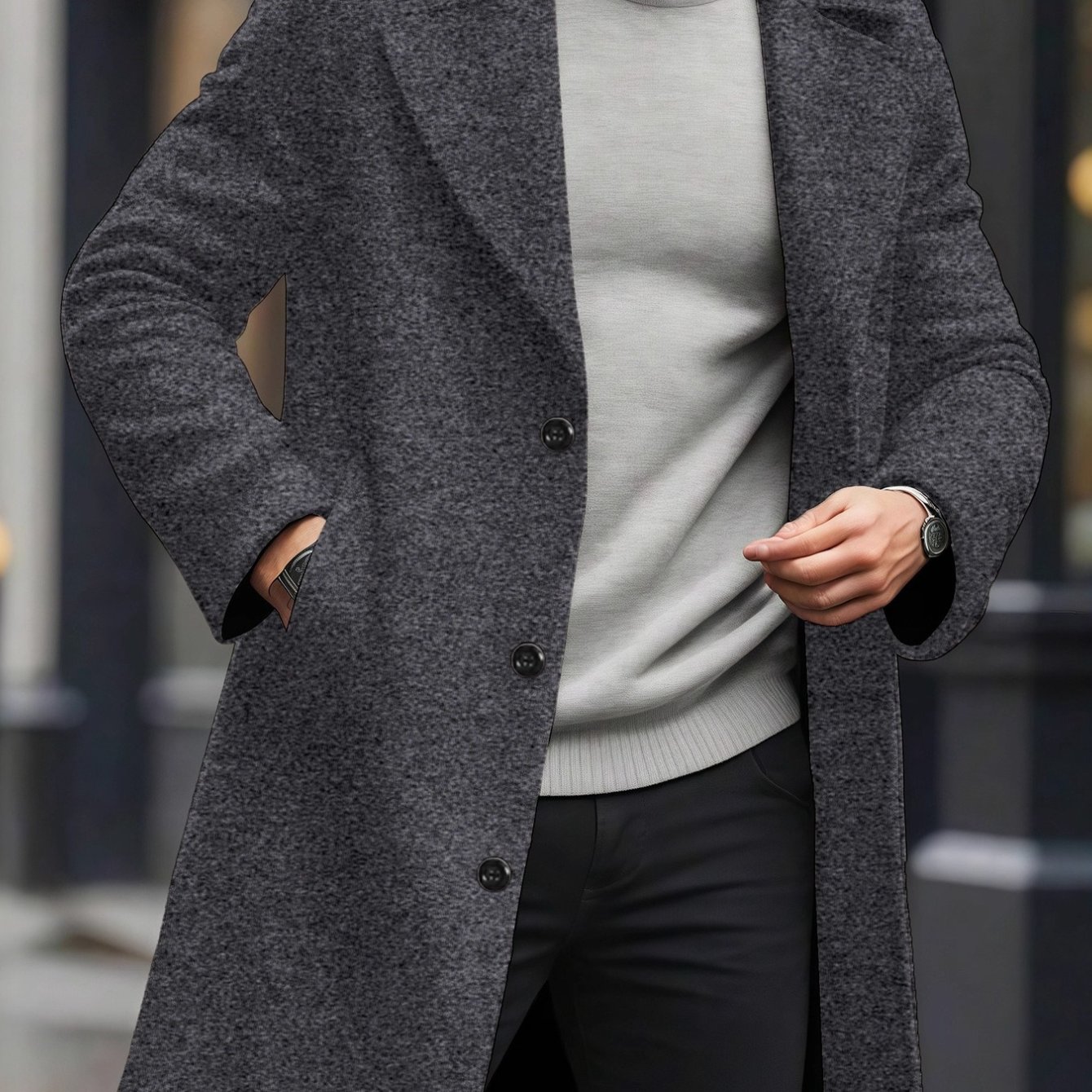 Image of Men's Slim Fit Mid-length Trench Coat Trendy Business Casual Versatile Outerwear Spring Autumn (please Refer To Size Chart)