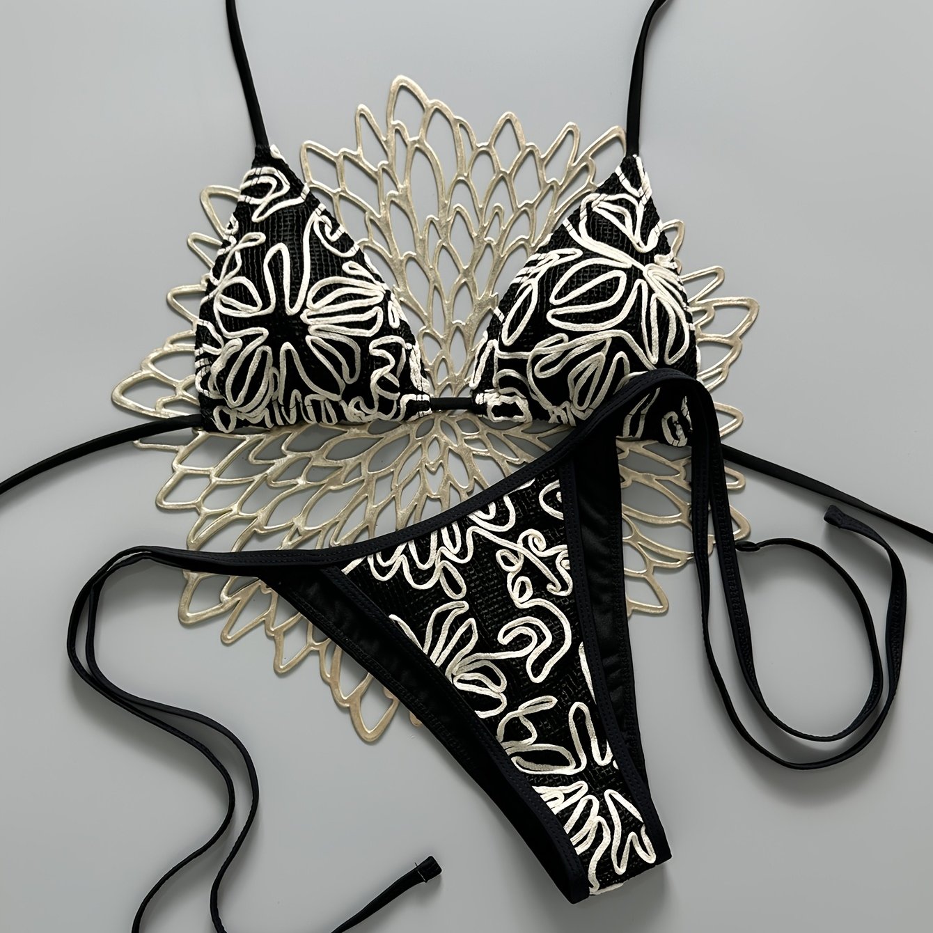 TEMU Costume da Bagno Donna 2 Pezzi, Tessuto , Spalline Sottili, Fascia Posteriore, Borsa Triangolare con Laterali, Abbigliamento da Spiaggia per
