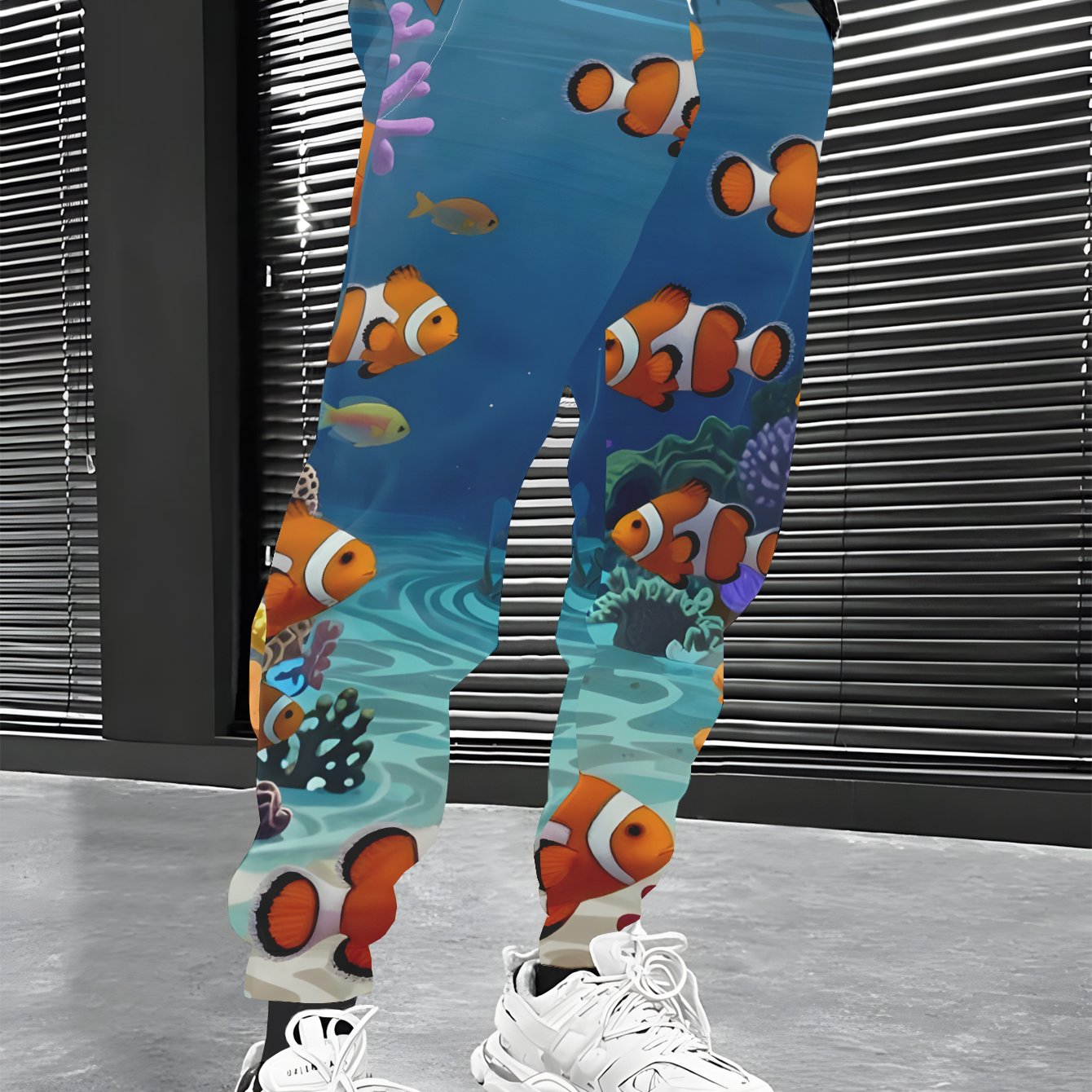 TEMU Men's Casual Outdoor Pants Compatible For, Training & Gym - Fish Print Trousers, Machine-washable Digital Pants For Spring/fall Outdoor Wear
