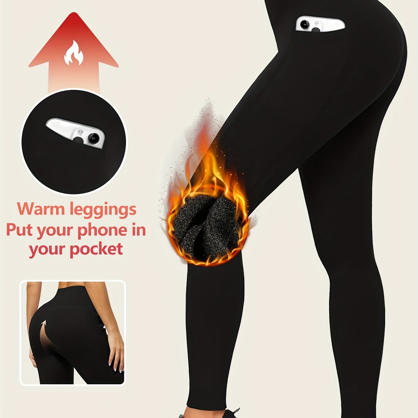 Targeted Development Middle Eastern Autumn Winter Fleece Brushed Warm Leggings With Side Pockets Outerwear Casual 3/4 Length Pants