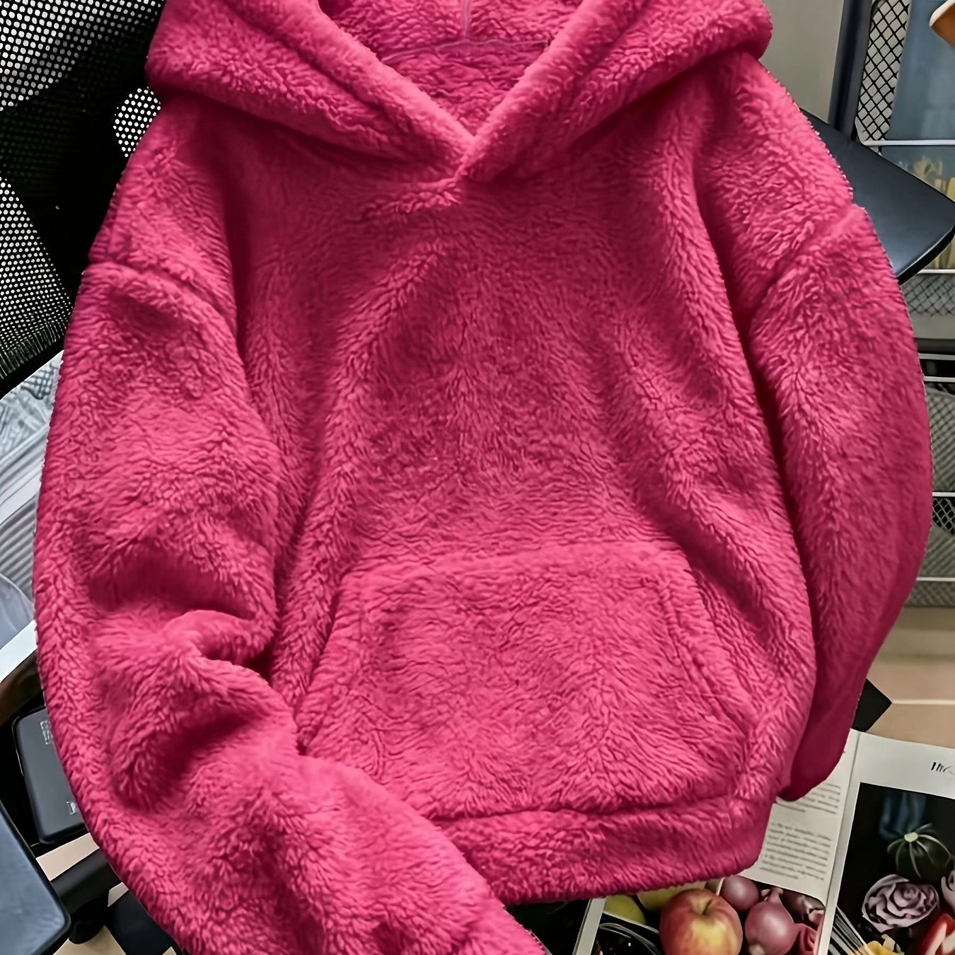 TEMU Winter Plush Hooded Sweatshirt Women's Casual Top Aesthetic Street Style, Warm Hoodie