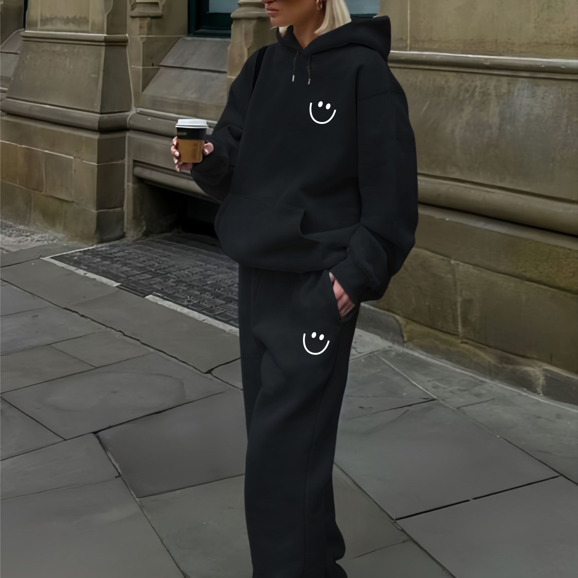 TEMU Anti-pilling Spherical Material, 2pcs Women's Fashion Trendy Set, Women's Casual Athletic Outfit, Outdoor Jogging Suit, Hooded Baggy Kangaroo