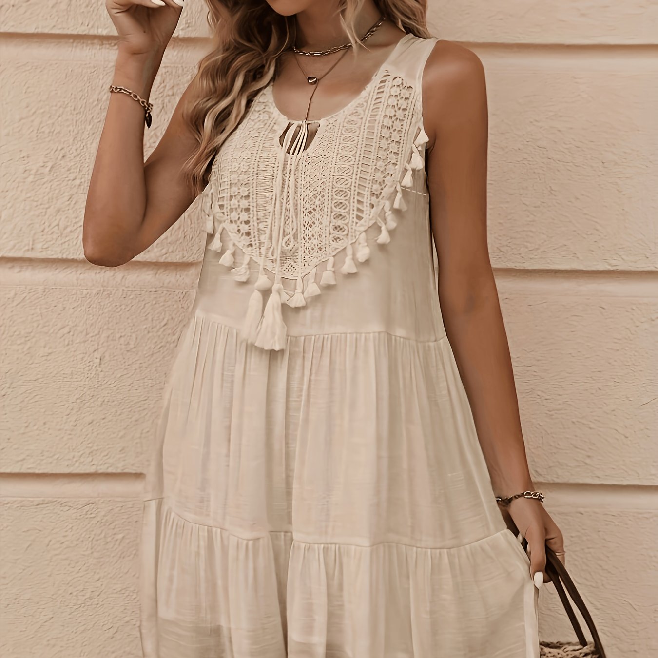 [cat's Ears ( Cat-ear Shaped Bread) Orientation] Fringe Trimmed Tie Collar Frill Dress