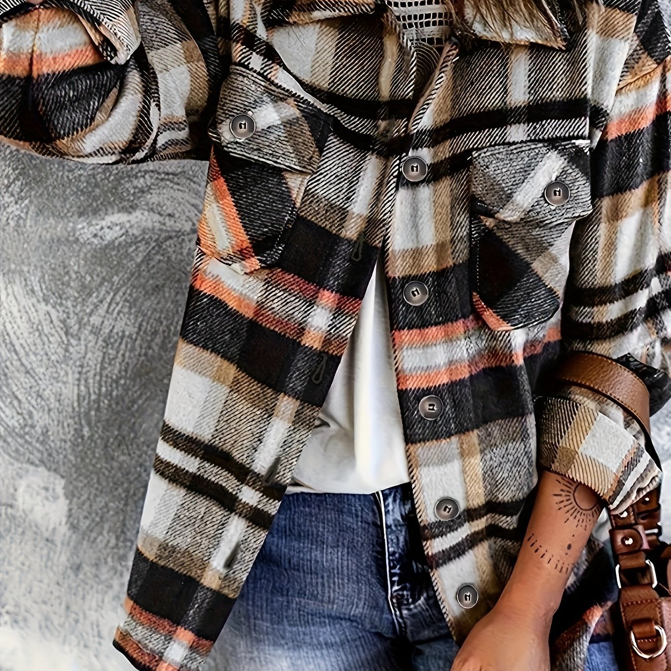 TEMU Women's Thick Button-up Jacket With Pockets For Autumn And