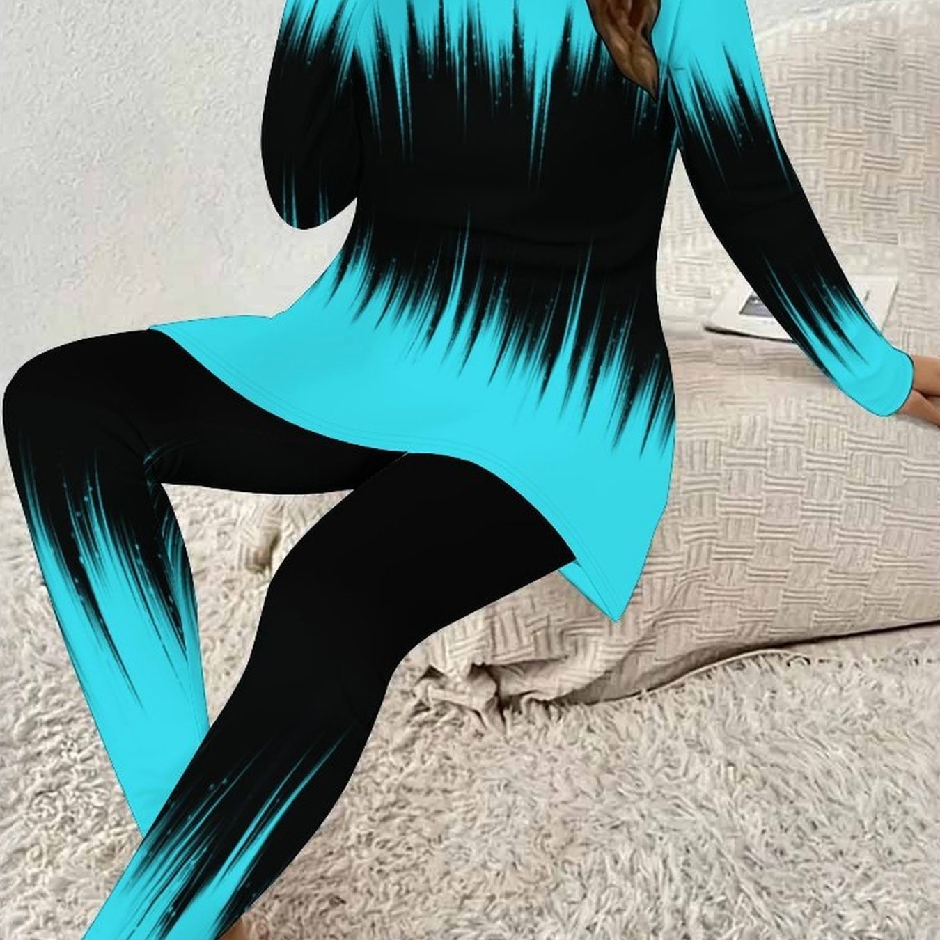 Image of New Plus Size Women's Pants Set, Geometric Print Two-piece Outfit With Long Sleeve T-shirt And Pants, Suitable For Multiple Occasions