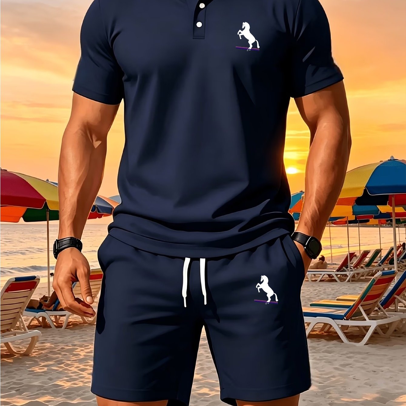 TEMU Men's Shirt   Shorts Set, Simple And Versatile 2pcs Set