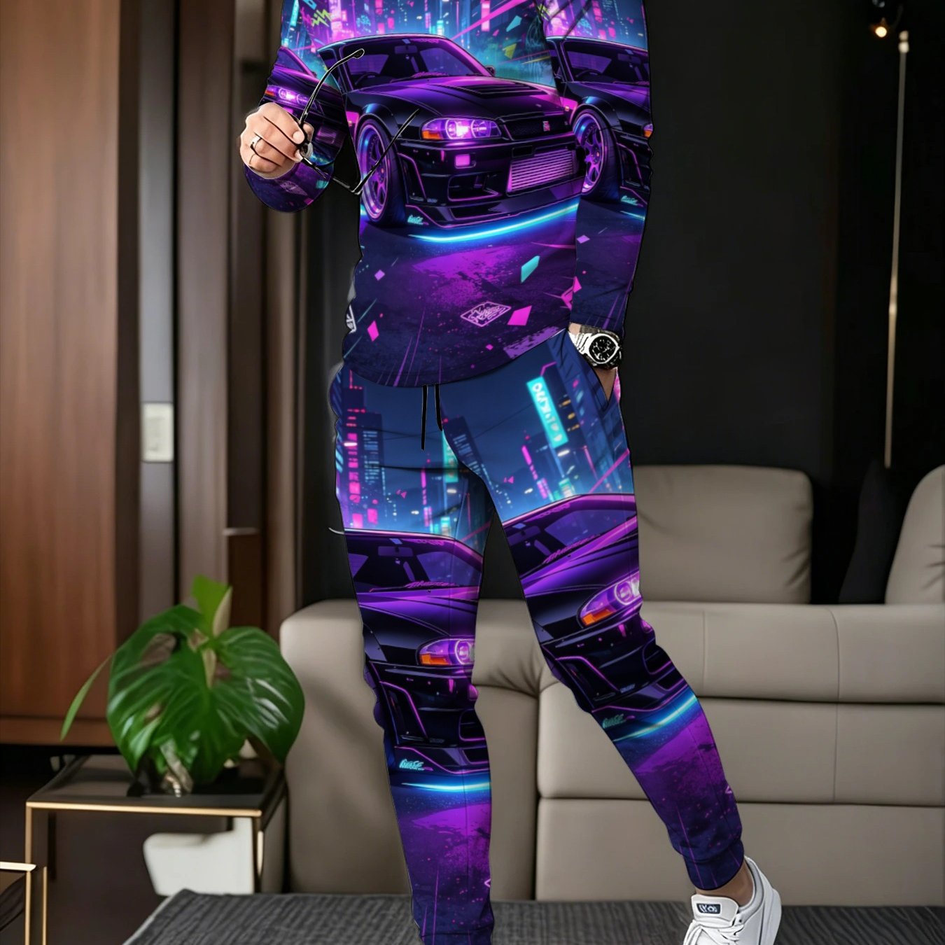 TEMU Print Pattern Casual Set For Men, Trendy Long-sleeve And Long-pants 2pcs Set, Youth Fashion Loungewear