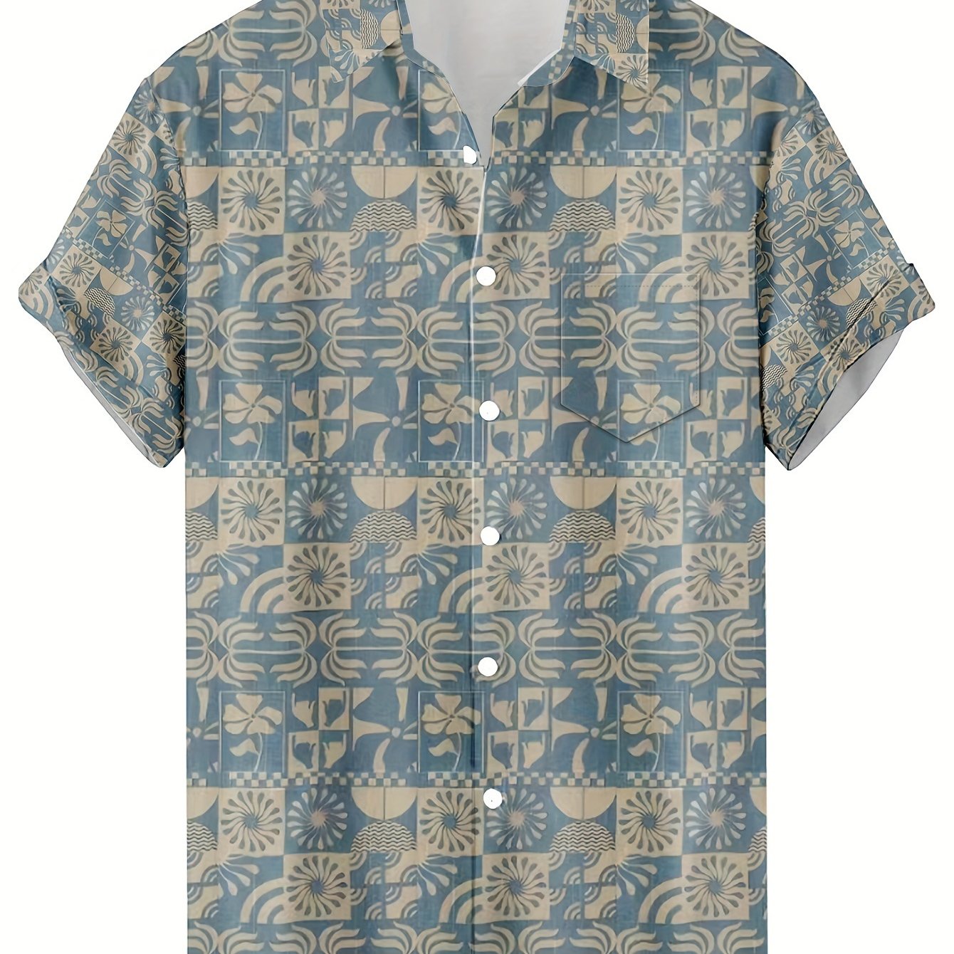 TEMU Men's Plus Size Short Sleeve Shirt, Loose And Comfortable Vintage Geometric Print Men's Shirt, Casual Hip-hop Party Streetwear Hawaiian Shirt,
