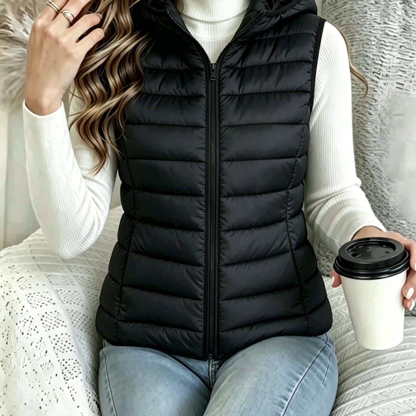 TEMU Gilet con Cappuccio da Donna per , e Inverno, con e Cerniera, Senza Maniche, Top Versatile per Spostamenti Quotidiani, Appuntamenti, Uscite in