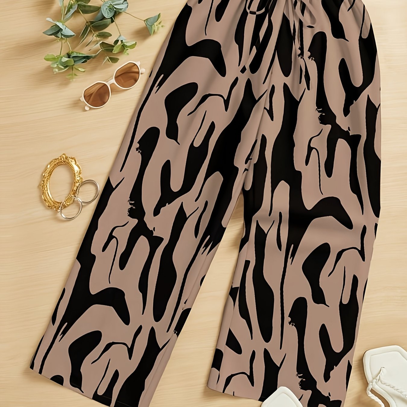 TEMU Women's Casual Asymmetrical Geometric Print Pants, Suitable For Fall Clothes Winter Clothes