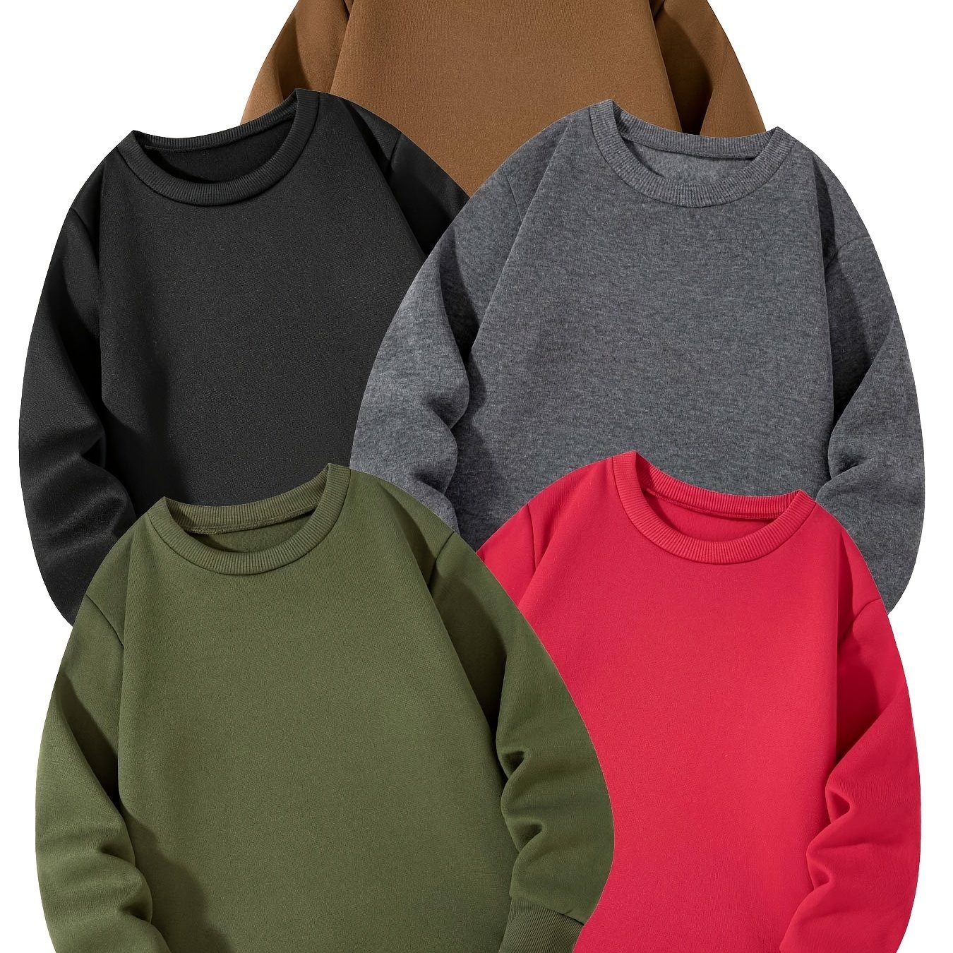 TEMU 5-delige set jongens' nieuwe trendy herfst/winter crewneck sweatshirts, casual dagelijkse crewneck sweatshirts, multicolor combinatiepakket,