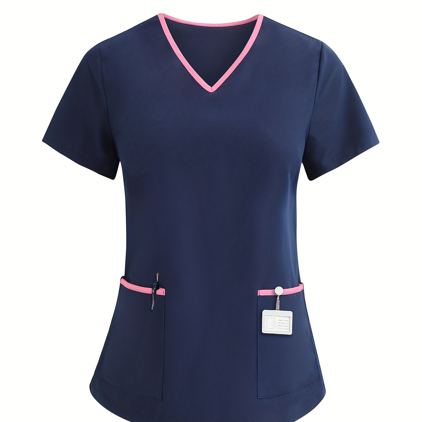 Image of Fashion Comfortable V-neck Contrast Style Short Sleeve T-shirt, Women's Workwear