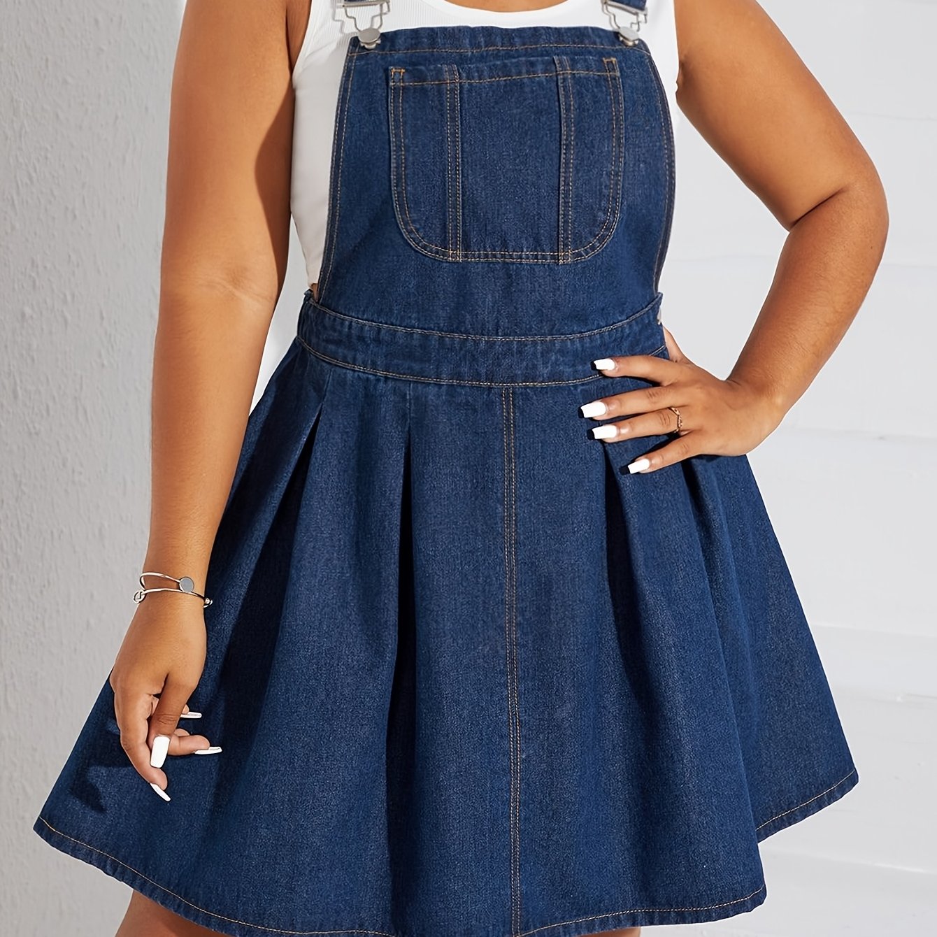 denim jumper dress plus size Overall Plus Size Friendly Blue Denim Overall Dress Women Curvy Temu Kuwait or a day of shopping and running errands Plus Size Denim Dresses |