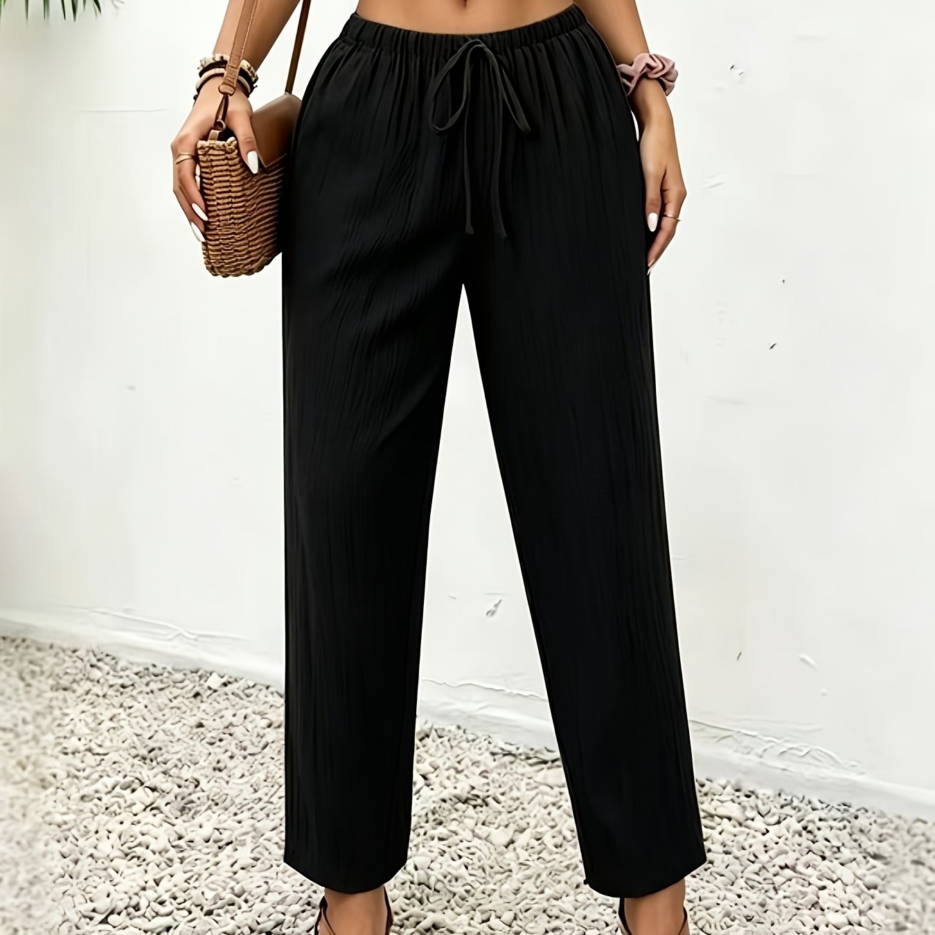TEMU European And Casual Sports Temperament Comfortable Elastic Waist Nine-point Pants Casual Pants