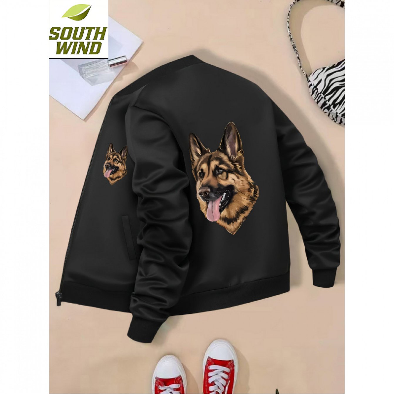 TEMU Men's German Shepherd Print Full-zip With Pockets- Thickened Autumn/winter Coat, German Shepherd Puppy& Dog , Casual German Shepherd