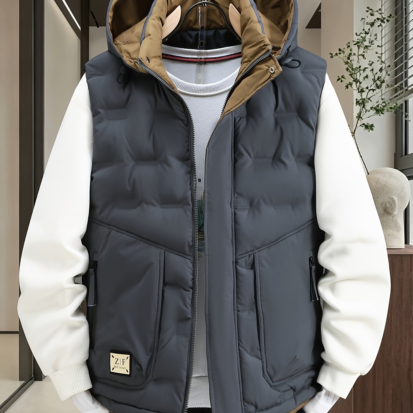 Image of [ Obm] Men's Fall Winter Casual Hooded Blazer, Thickened Warm Hooded , Regular Fit Sleeveless Jacket, Suitable For Fall Winter Outdoor Leisure Sports