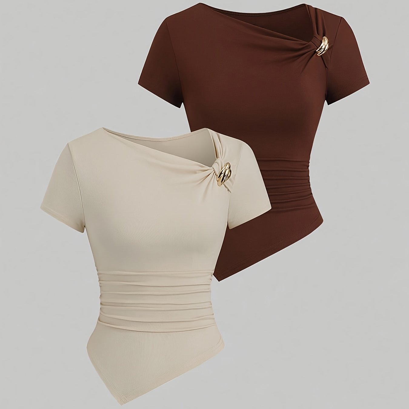 E-shop (ID: YY251211045) Frühlings-Sommer Damen Einfaches Mode Vielseitiges Freizeit T-Shirt 2er Set