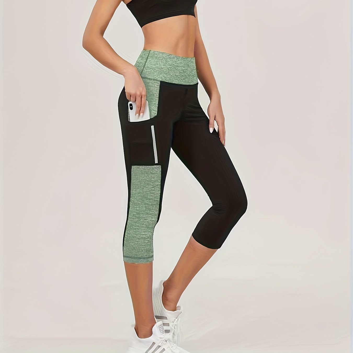 Women's High-waisted Color- Yoga Capris With Side Pockets For Sports And Fitness