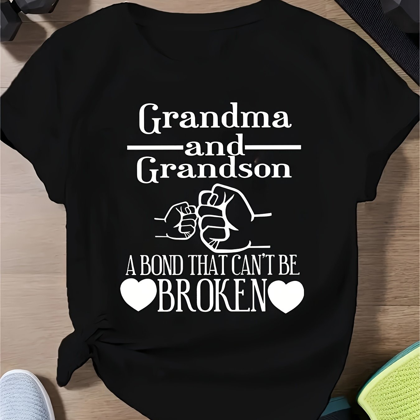 TEMU Grandma And Grandson Print Crew Neck T-shirt, Short Sleeve Casual Top For Summer & Spring, Women's Clothing
