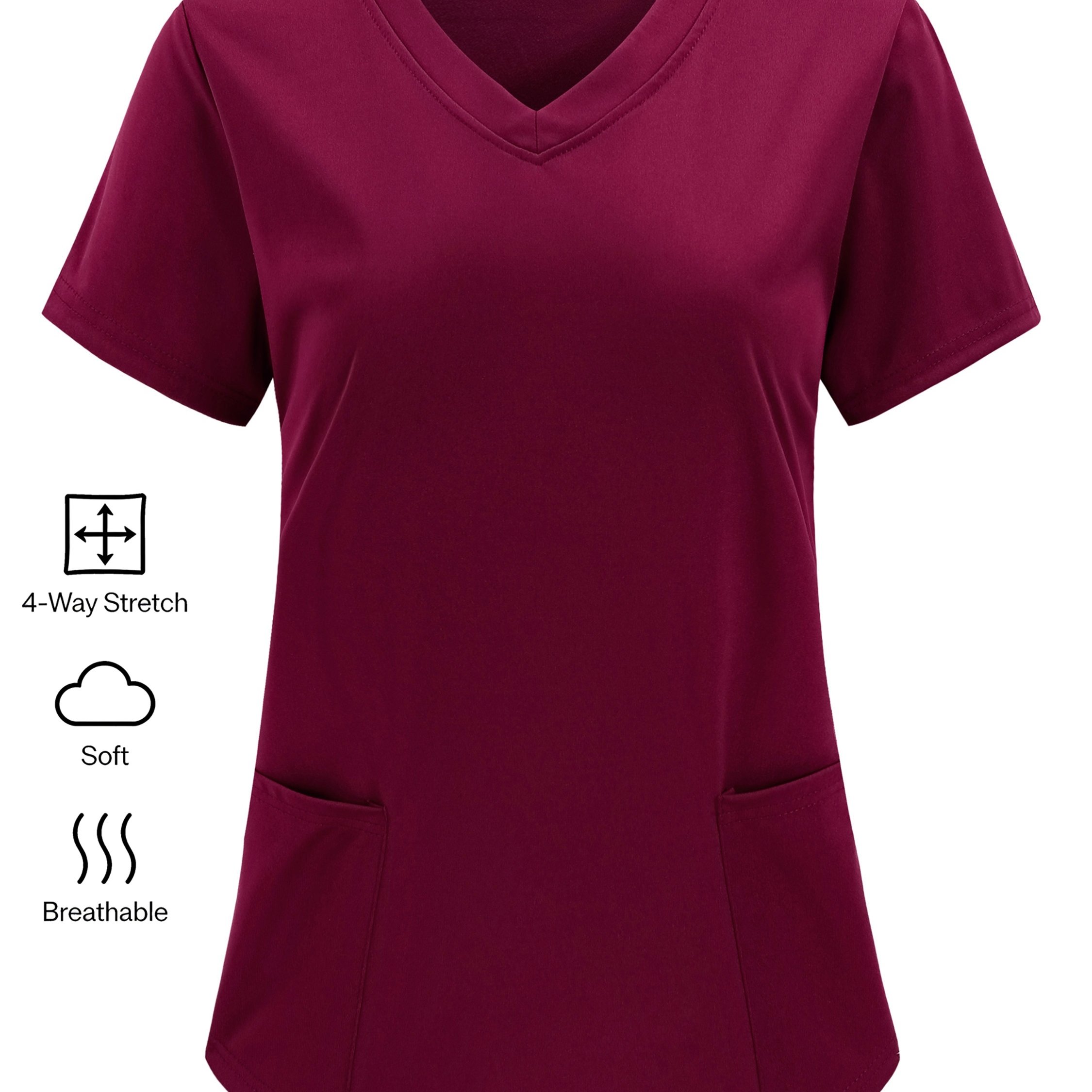 Plus Size - Plus Size - Hospital Beauty Hospital Clinic Uniform, Short Sleeve V-neck Double Pocket Women's Top Nurse Uniform