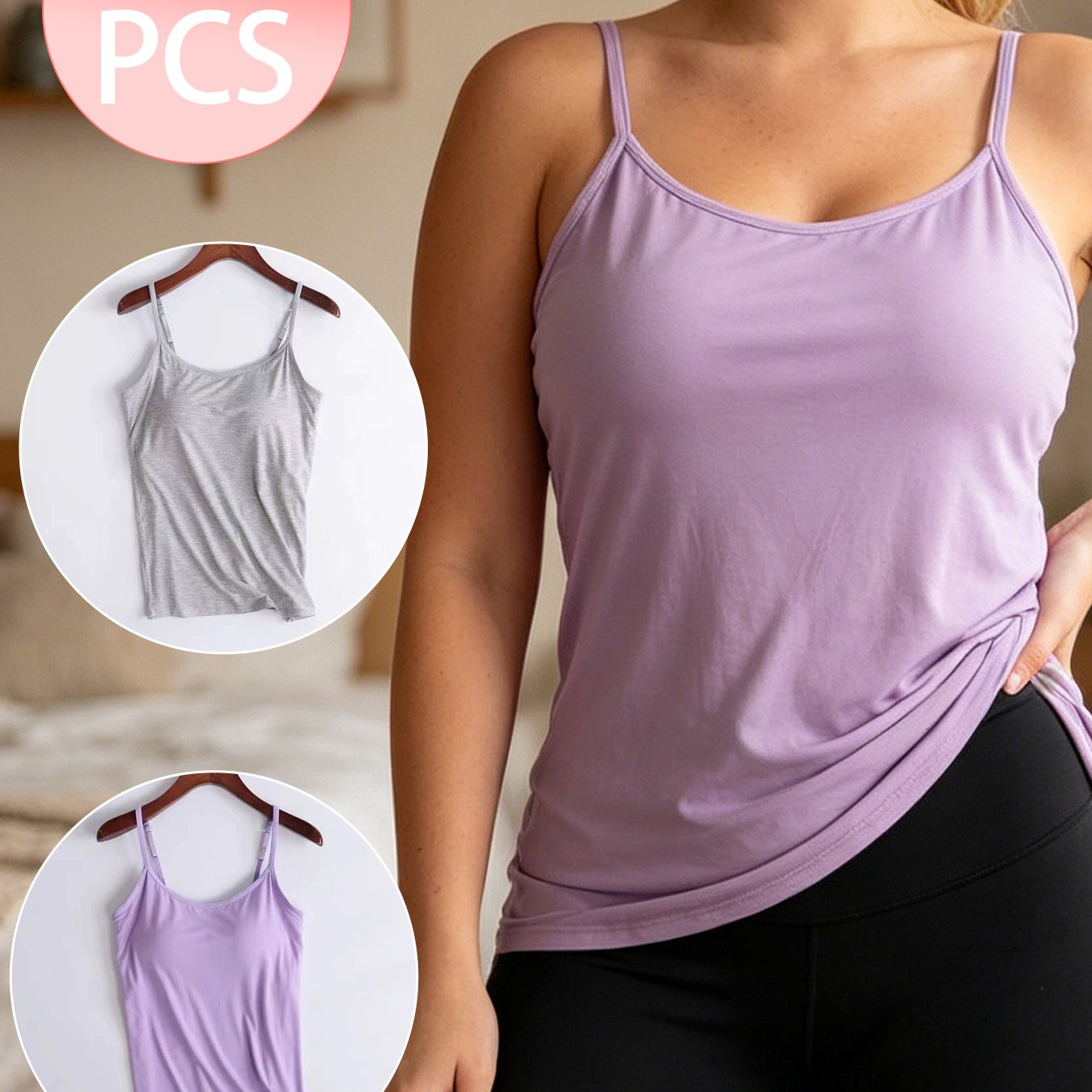 Image of 2pcs, Women's Strappy Tank Top, Sexy Backless Padded Camisole, Full Coverage Long Undershirt, Casual Gym And Loungewear, Plus Size Friendly