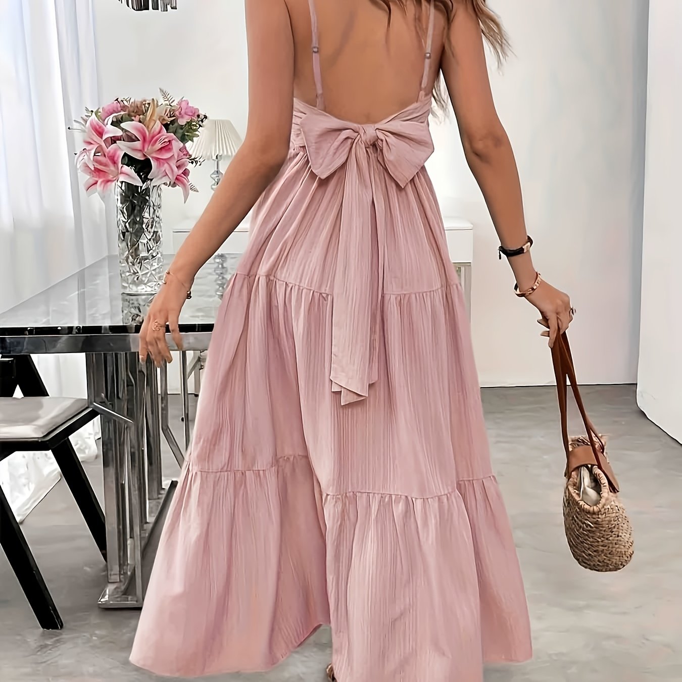 Image of Sleeveless Be Tied On Spring And Summer Outfits Women's Summer Dress Women's Vacation Dress Women's Beach Vacation Suit Dress