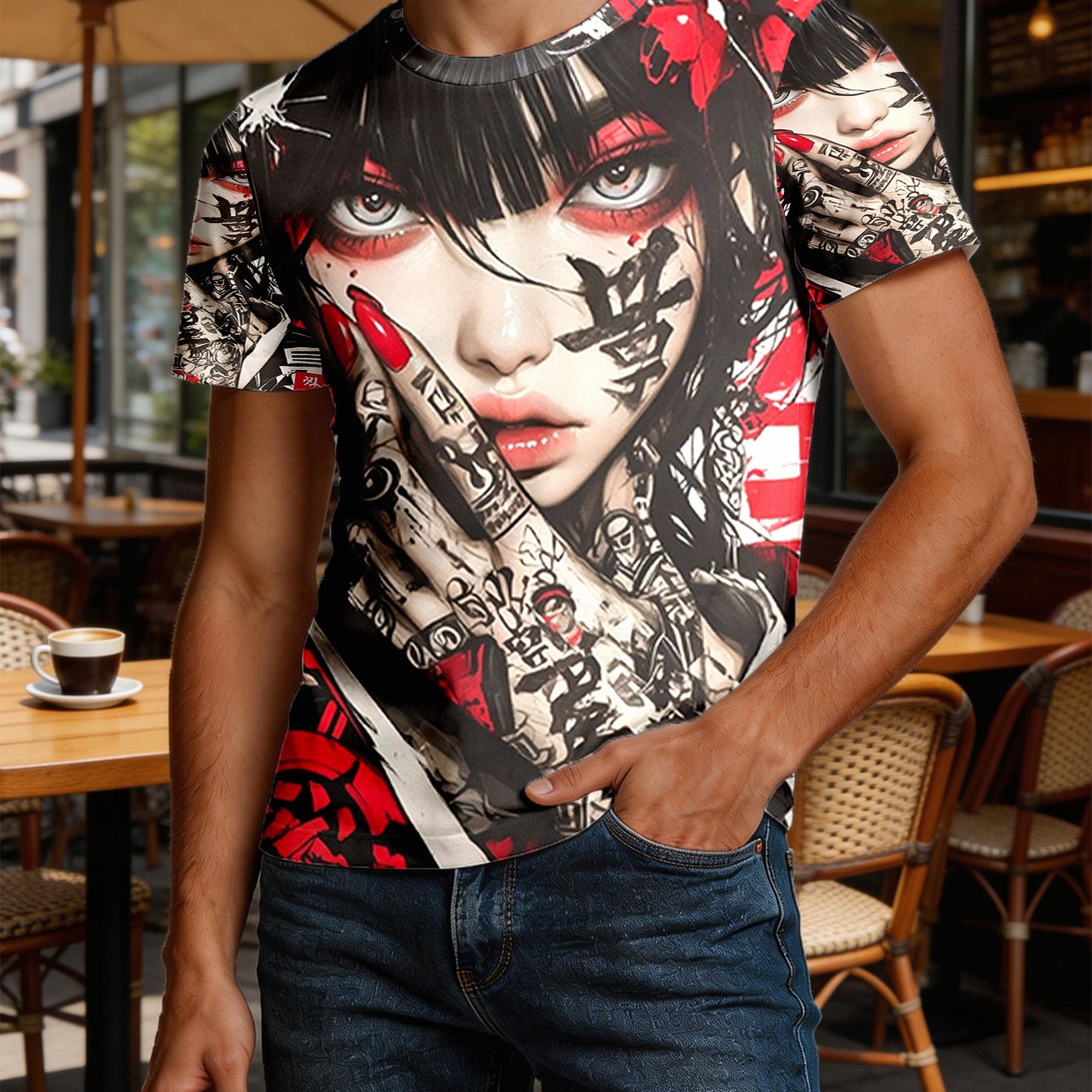 TEMU 1pc Anime Graffiti Style Men's Casual Short Sleeve T-shirt - Athletic Hip-hop Style Short Sleeve - Men's Clothing - Casual Wear - Comfortable