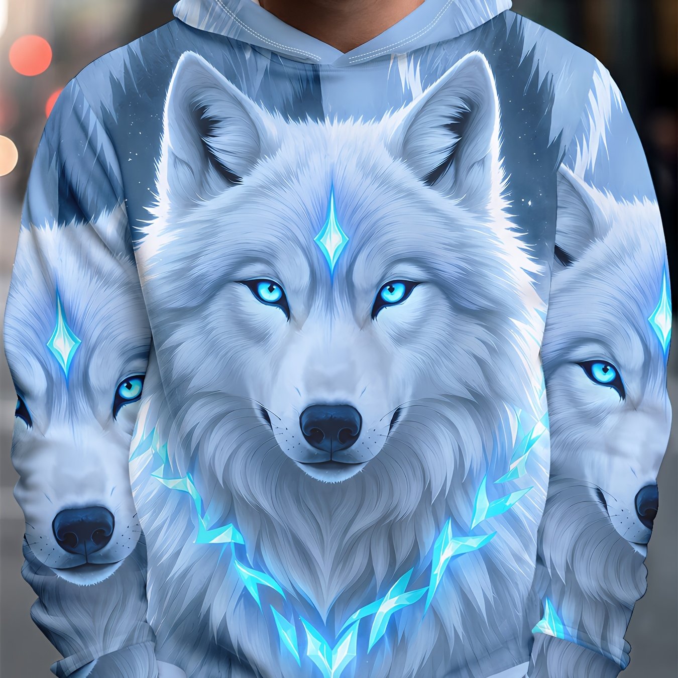 TEMU Men's Glowing Divine Wolf Print Hoodie, Featuring A Comfy Loose Fit, A Versatile Daily Streetwear Top Love Aesthetics Winter Clothes For Men