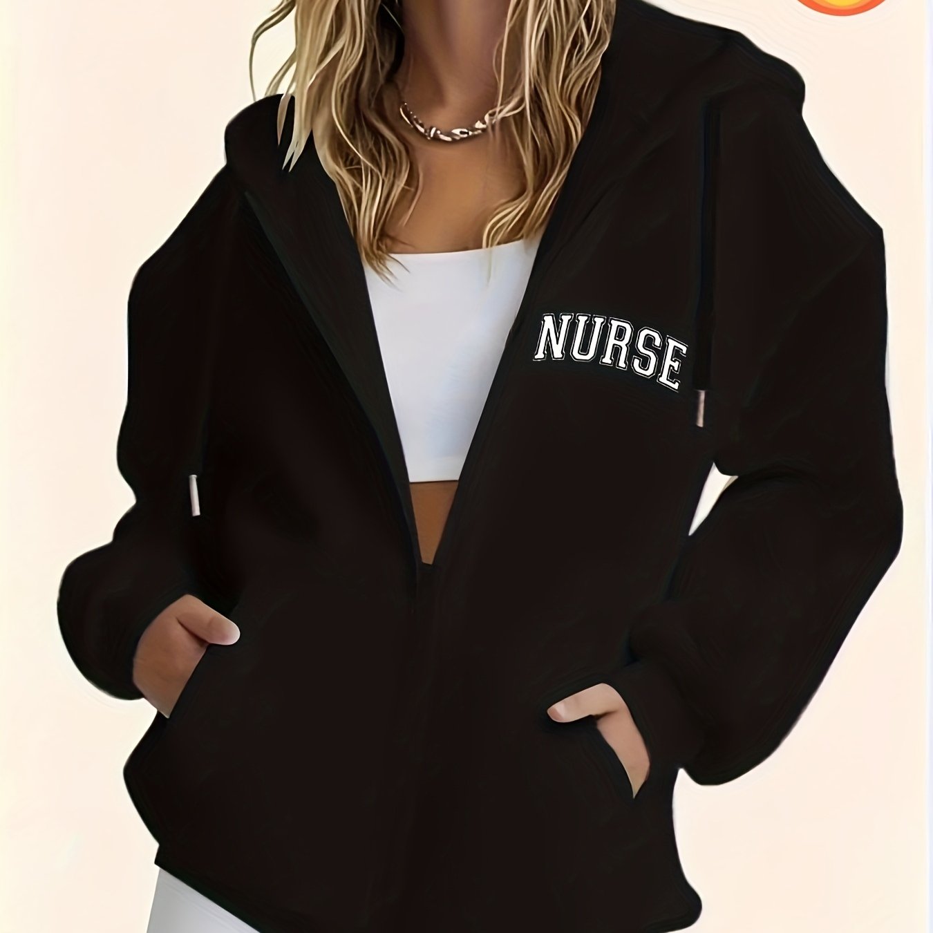 TEMU Women's Casual Zip-up Hoodie With Letter Print Design, Machine Washable With A Comfortable Interior, Warm Pullover Sweatshirt For Autumn And