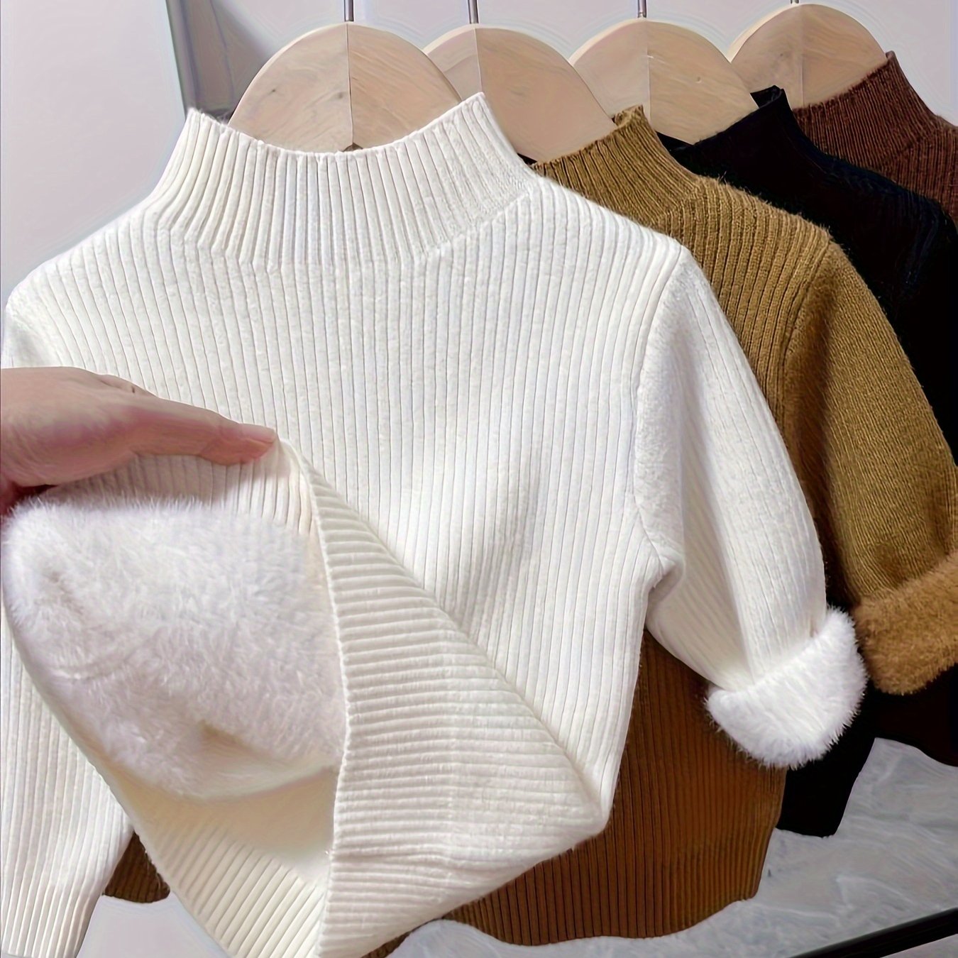 Knitted Pullover Sweater, Layer Sweater, Plus Velvet And Thickened, Knitted Thermal Clothing, Knitted Collar, Round Neck Top
