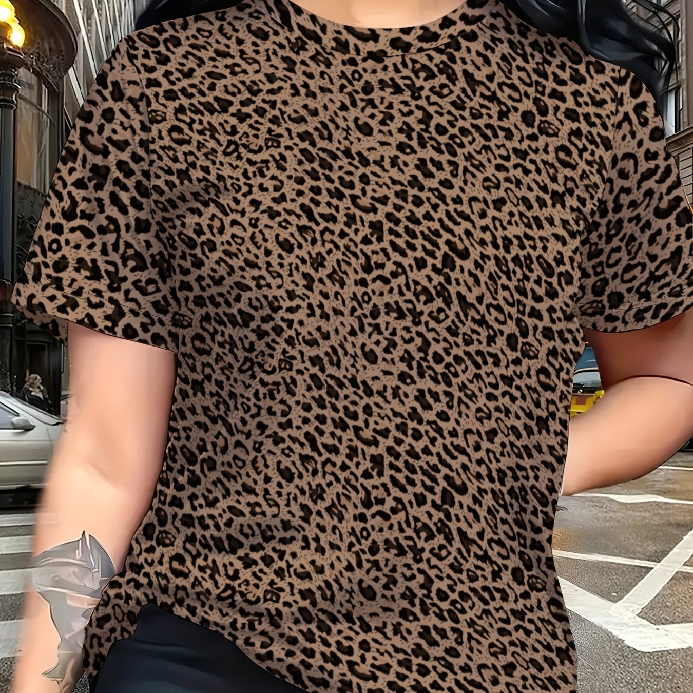 TEMU Casual And Versatile Short-sleeve Printed T-shirt For Women With Neck