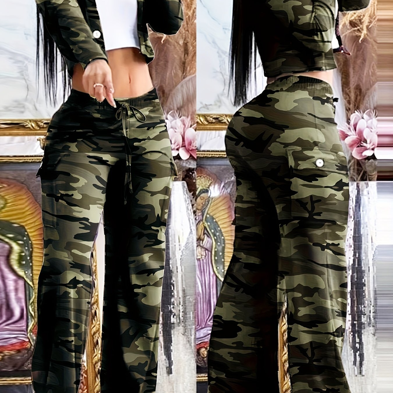 Fashion 2pcs Casual Outdoor Camouflage Green Outfit