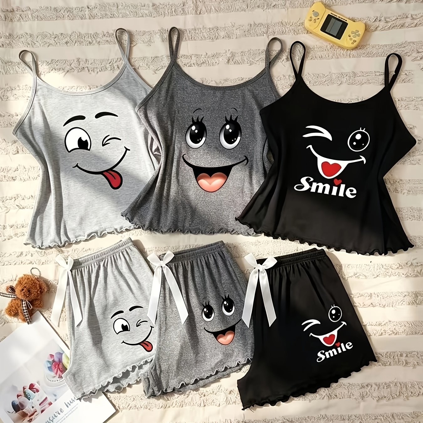TEMU Women's 3pcs Set With Patterned Vest And Shorts Pajamas Is A
