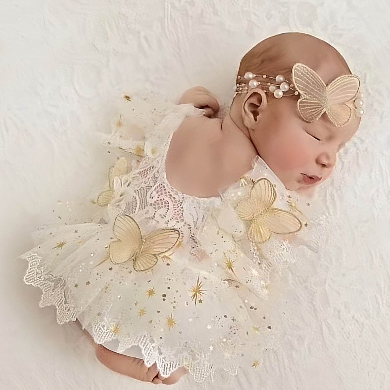 2pcs Newborn Knitted Lace Romper + Pearl Headband, Baby Girl Lace Sleeveless Romper Set, Newborn Photography Outfits, Book Week Costume