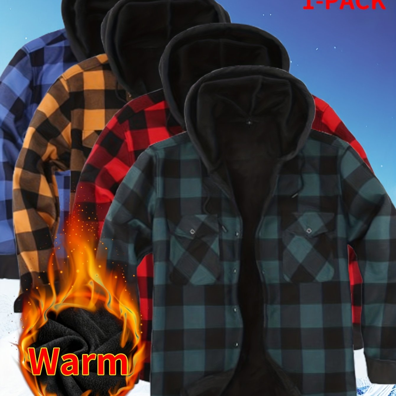 TEMU 2026 's Hooded Jacket - Cozy Fleece-lined, Thickened Casual Long Sleeve Shirt With Pockets, Black And Green Checkered Pattern, Perfect For