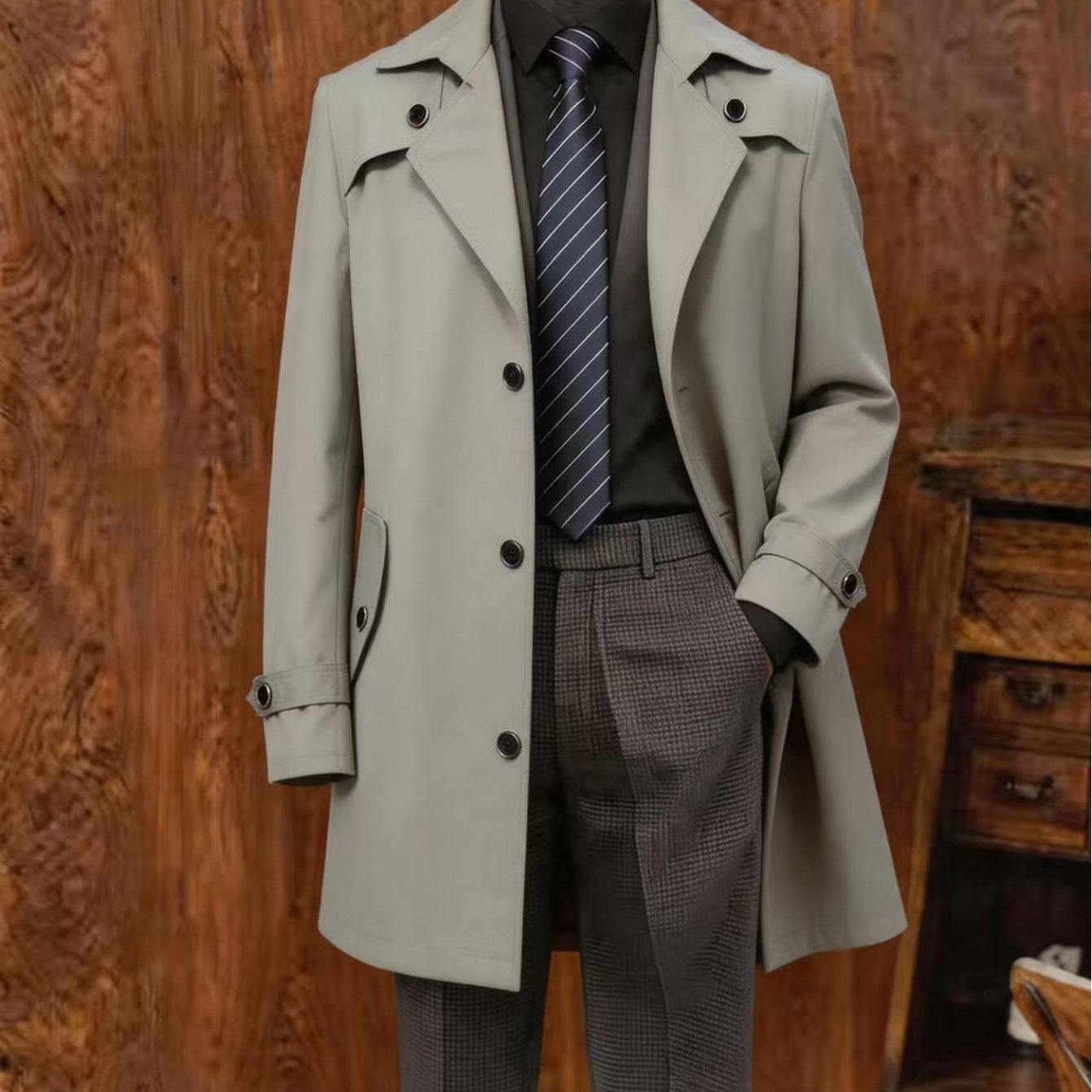 TEMU [jingmelin ] Men's Spring/autumn European And Fashionable Casual Overcoat, And Elegant, For Dad's And Parties, Versatile Thin Coat