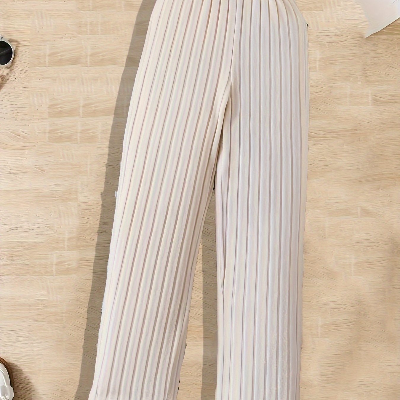 Solid Color Comfortable Ribbed Fleece Straight-leg Casual Pants For Women In Autumn And Winter