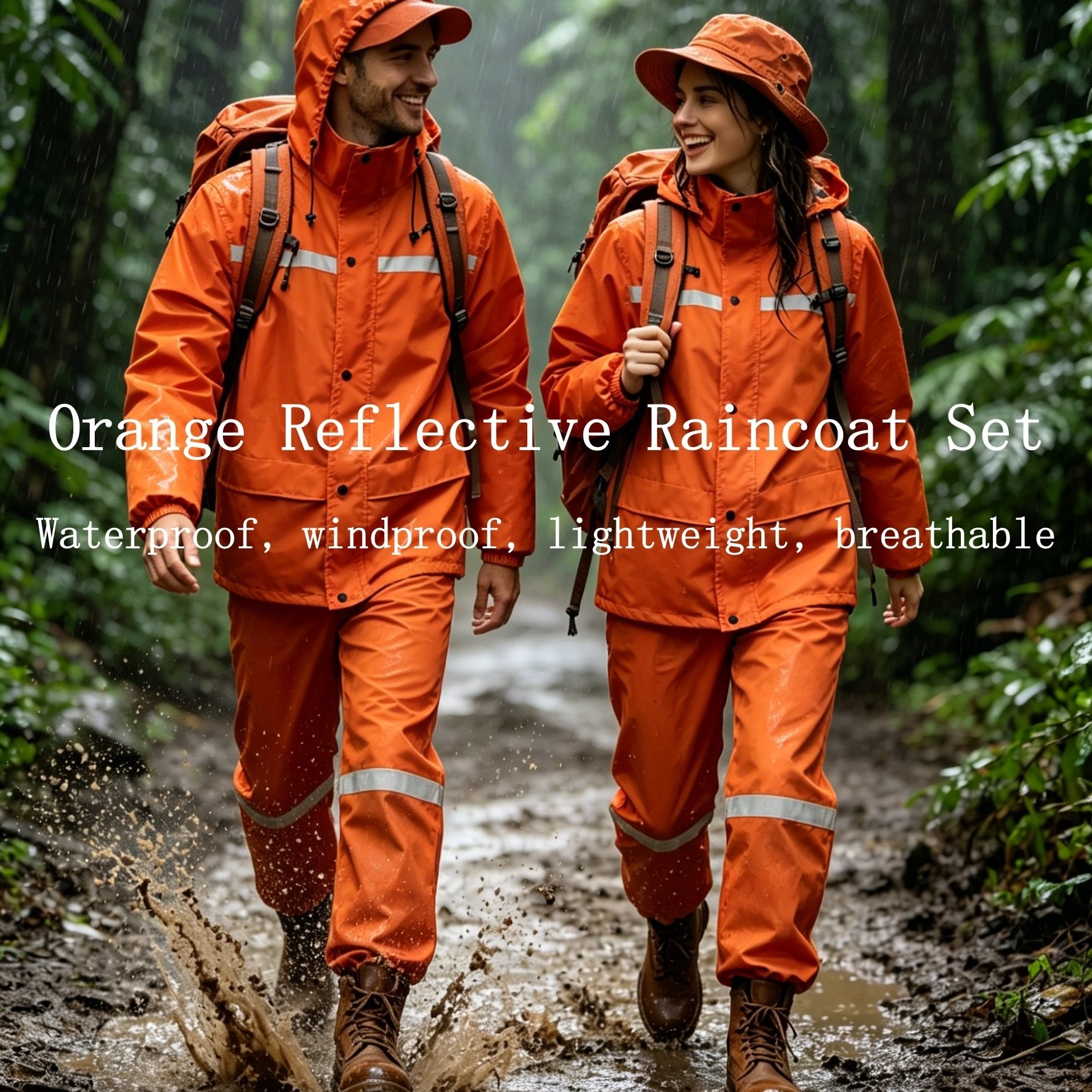 orange raincoat unisex raincoat and rainpants high quality windproof and lightweight and portable suitable for camping hiking mountaineering cycling fishing golf football jungle expeditions and construction labor protection