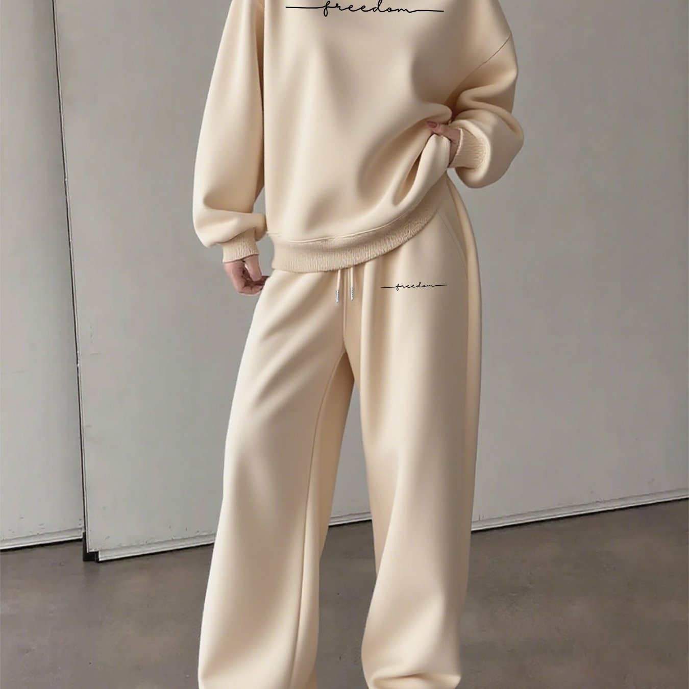 TEMU Graphic Print Two-piece Set, Crew Neck Sweatshirt And Pants, Women's Clothing