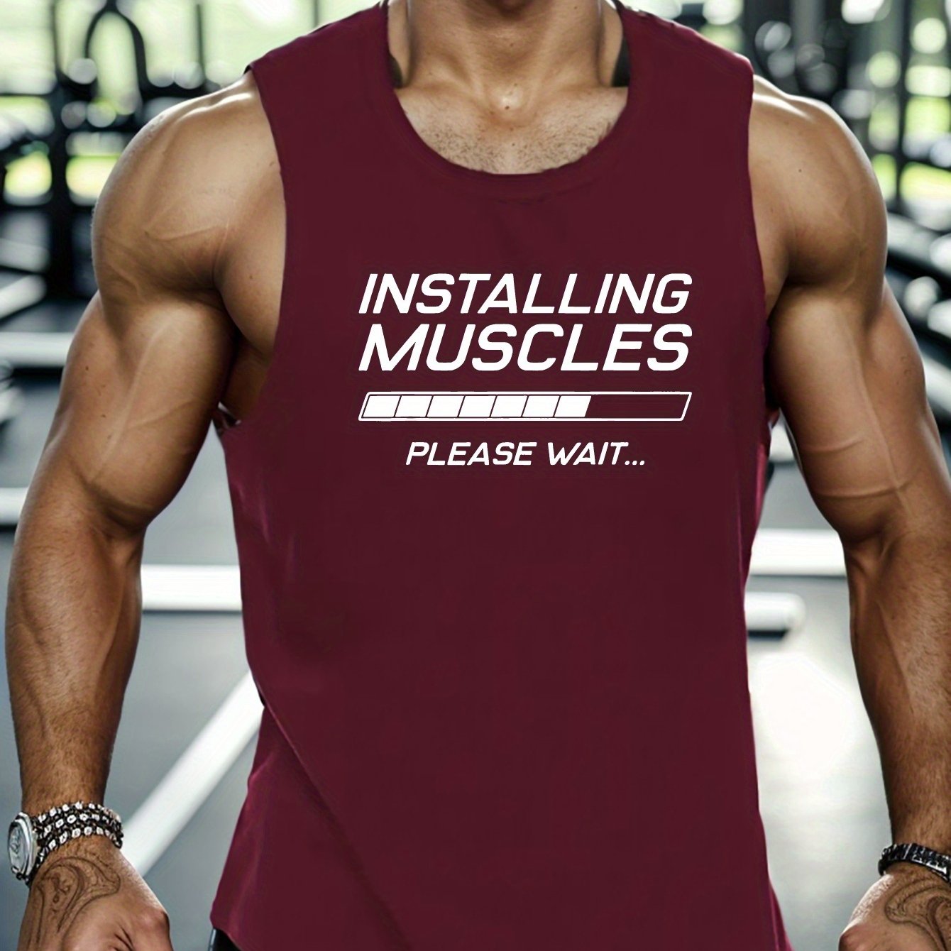 TEMU Installing Muscles Print Summer Men's Quick Dry Moisture-wicking Breathable Tank Tops, Bodybuilding Sports Sleeveless Shirts, For Running