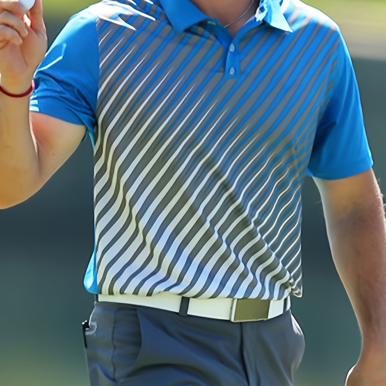 TEMU Men's Casual Sports Golf   Shirt, 100% Polyester Knit Fabric, Slight Stretch, All-season, Lapel Collar, Short Sleeve, Print Pattern, Regular Fit With Button Details - 180g Lightweight Comfort