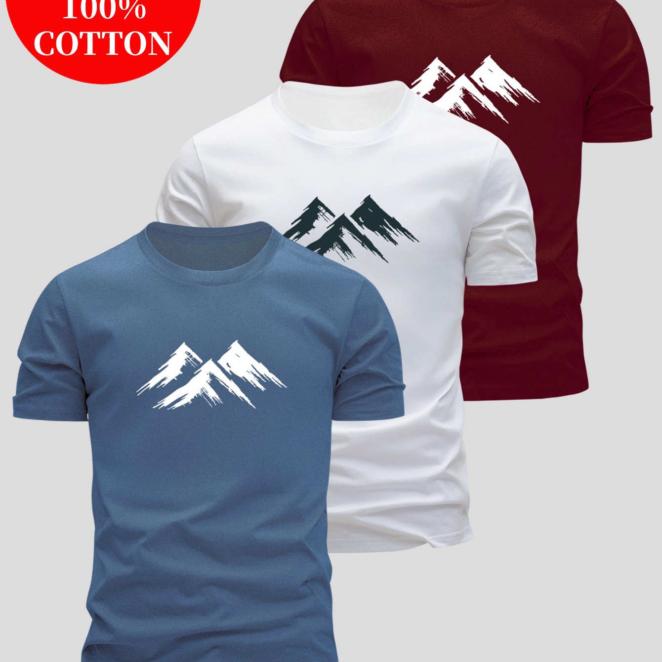 Image of 3pcs 100% Cotton T-shirts, Simple And Elegant Design, Cotton Material - Breathable And Comfortable, Suitable For Sports And Outdoor Activities, Multiple Color Options