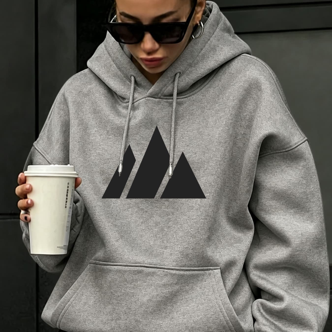 Image of Autumn Winter New Arrival Women's Loose Fit Hoodie With Print, Casual Warm Pullover Sweatshirt, Attire, Pocket Drop Shoulder