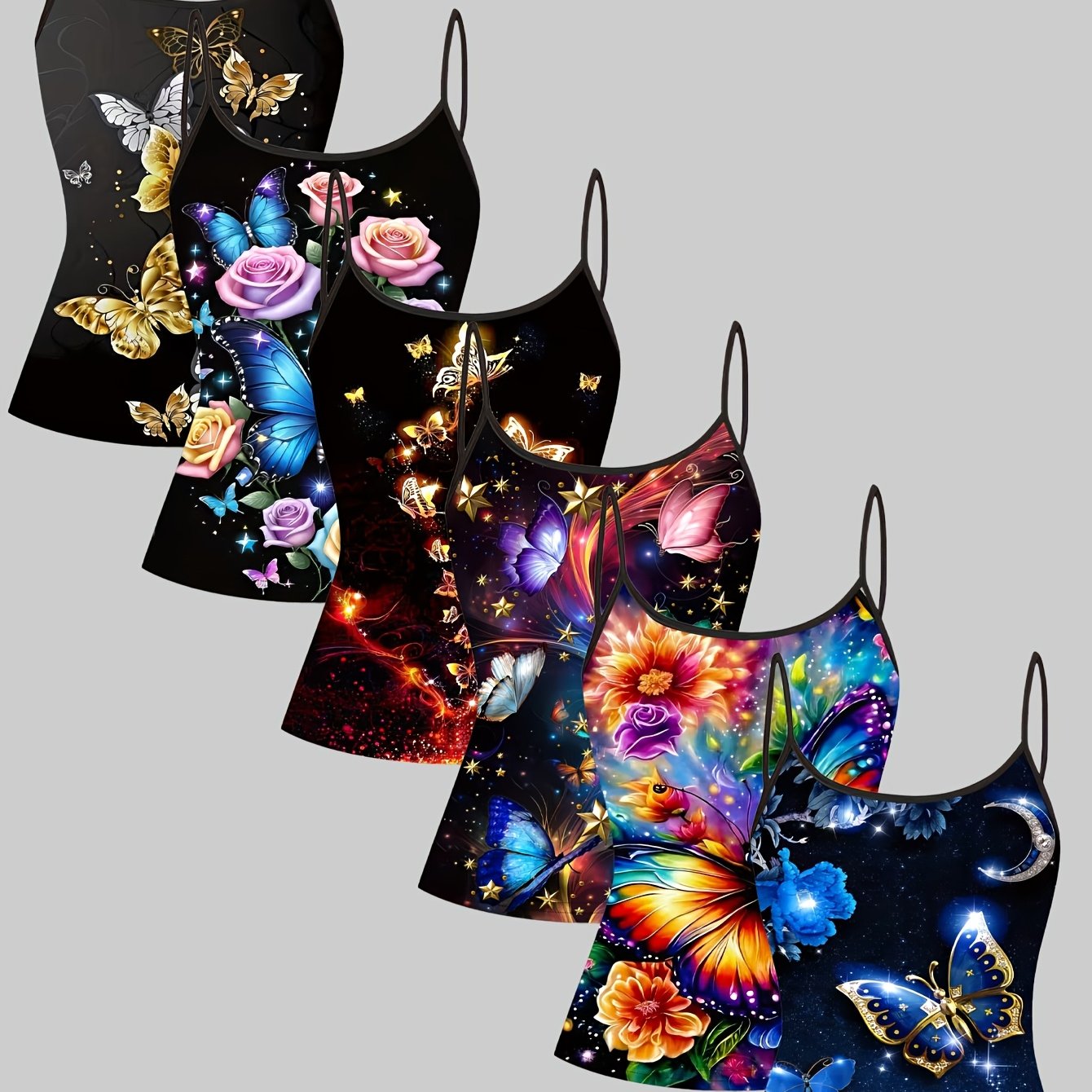TEMU 6pcs Set Of Popular Sleeveless Camisoles, Minimalist Style For Daily Home, , And Party Wear