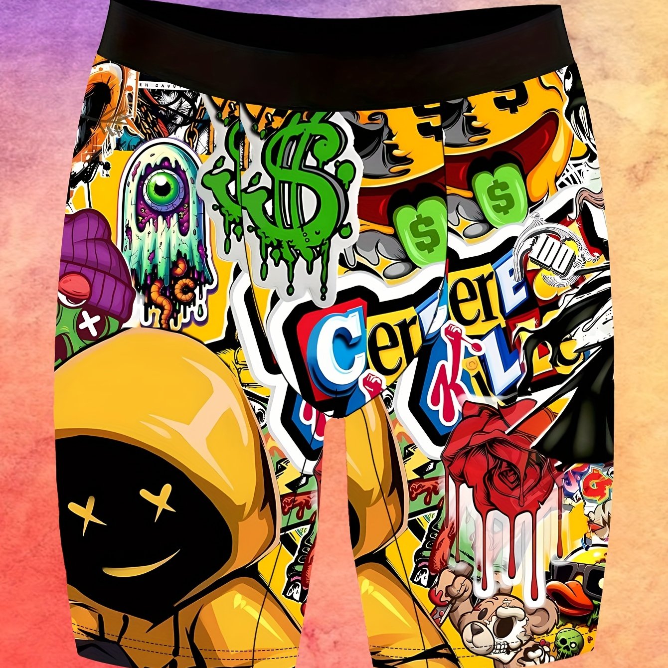 TEMU 1-pc Men's Novelty Extra-long Boxer Briefs, Positioned Digital Printing, Soft And Skin-friendly, Quick-drying And Breathable, Elastic Fabric,