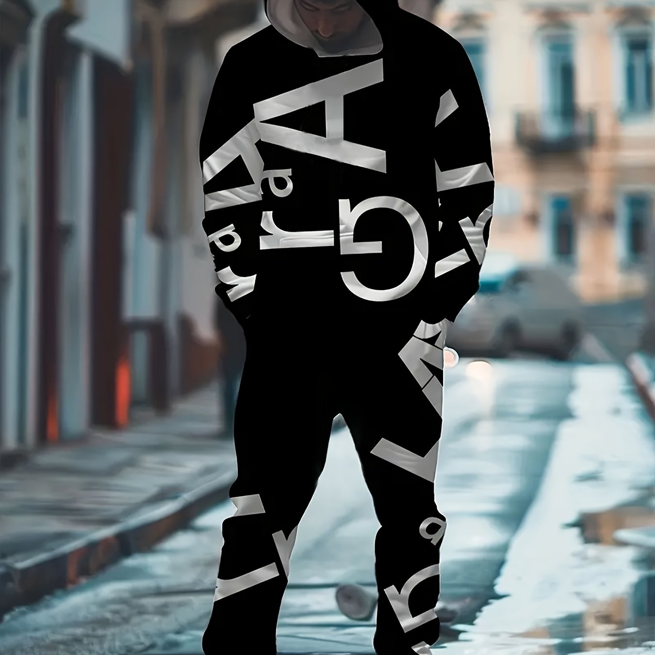 TEMU Men'- Lightweight Athletic Set - Hooded Long Sleeve Sweatshirt & , For /fall Casual